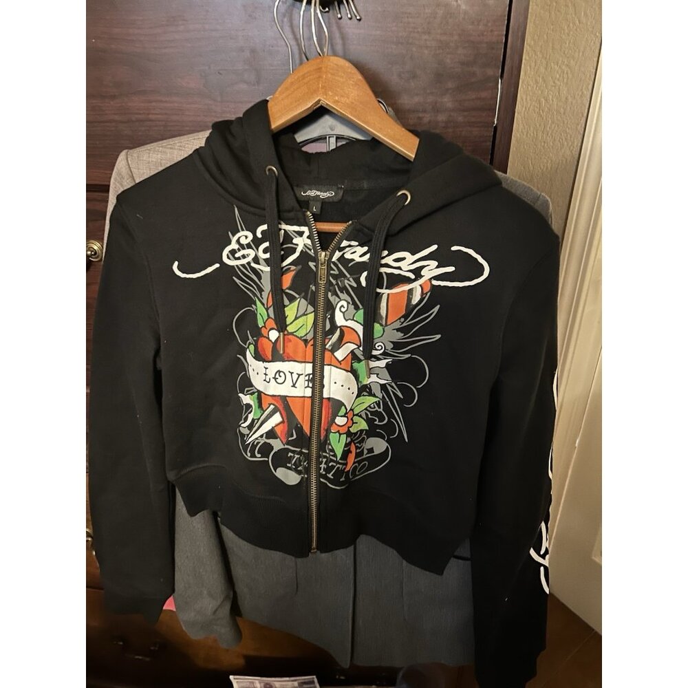 Ed Hardy Black Bomber Jacket with Vibrant Graphic
